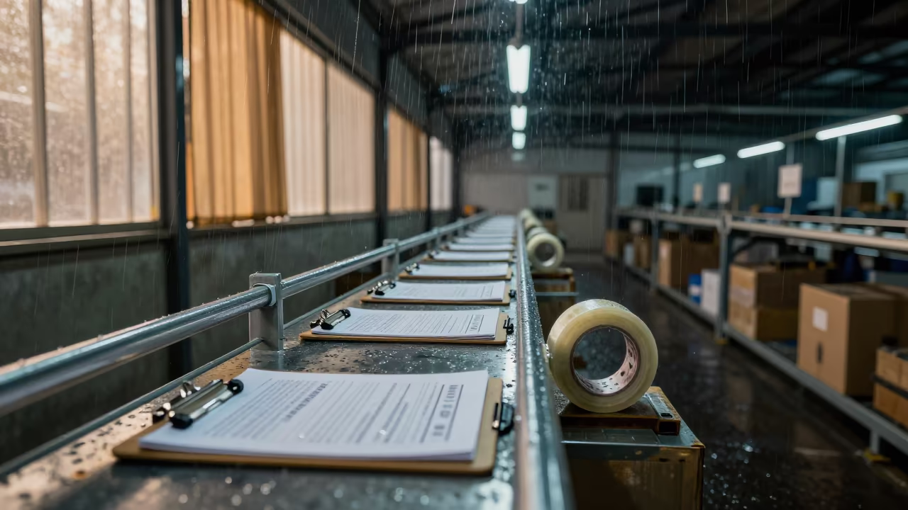 Upward Rain Streaks at La Popa Packing Station in at a fulfillment packing station near La Popa, Cartagena