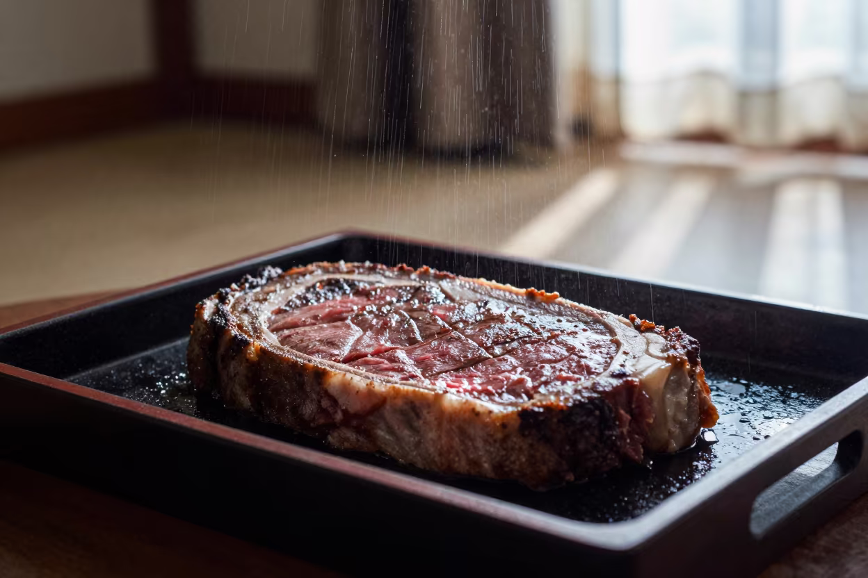 Upward Rain on Wagyu in Brazzaville Tea House in on a tea house tray in Brazzaville