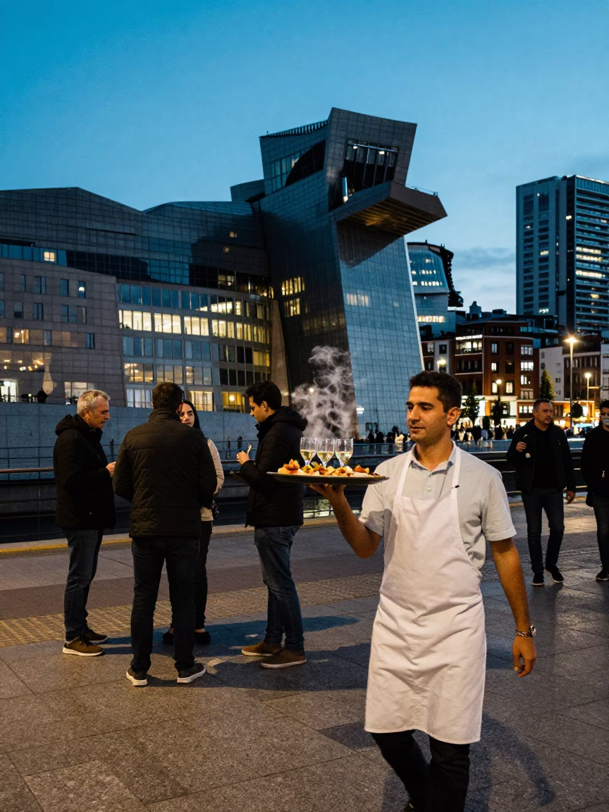 Urban Architecture in Bilbao at Twilight in in Bilbao, Spain