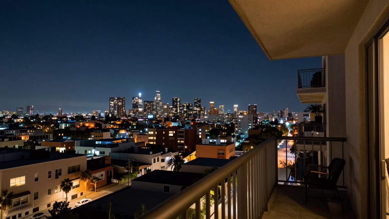 Urban Balcony in Los Angeles at The Deepest Night Sky Light in in Los Angeles, California, United States