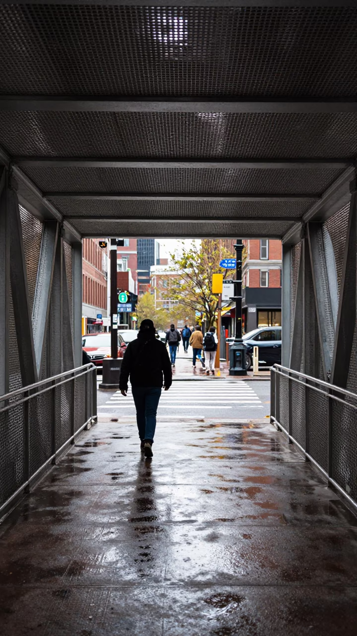 Urban Commute in Boston at The Flat Glare Of Noon Light in in Boston, Massachusetts, United States