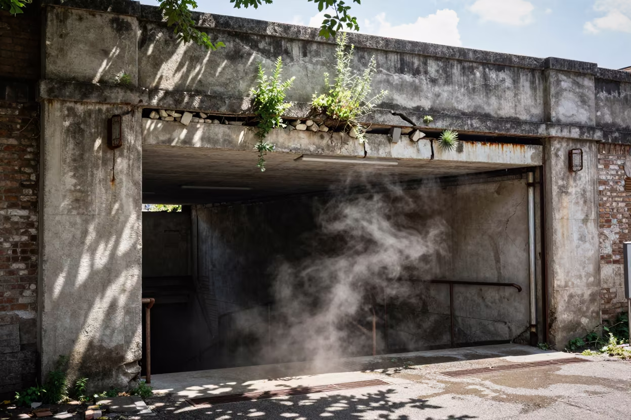 Urban Decay Overpass Weeds Monsoon Perugia in outside a metro entrance in Perugia