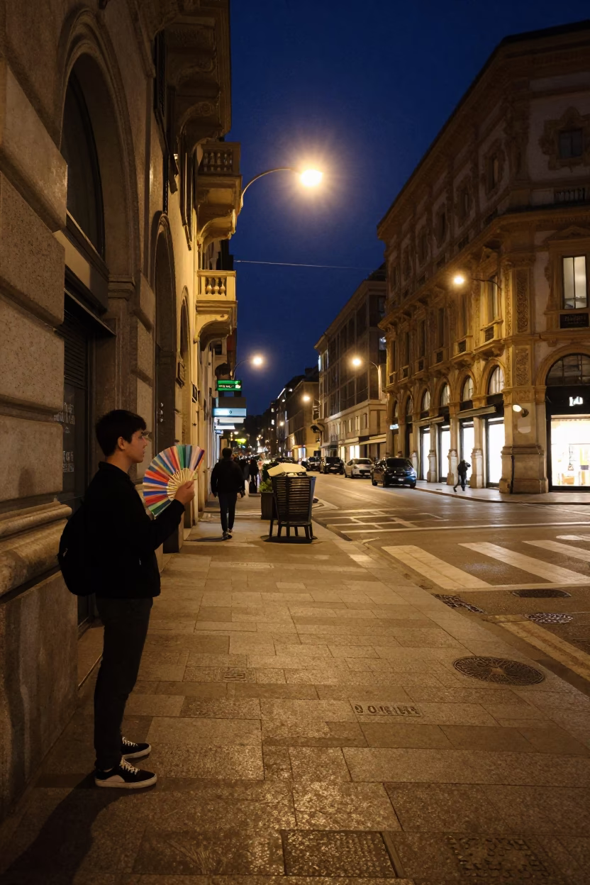 Urban Elements in Milan at Midnight Light in in Milan, Italy