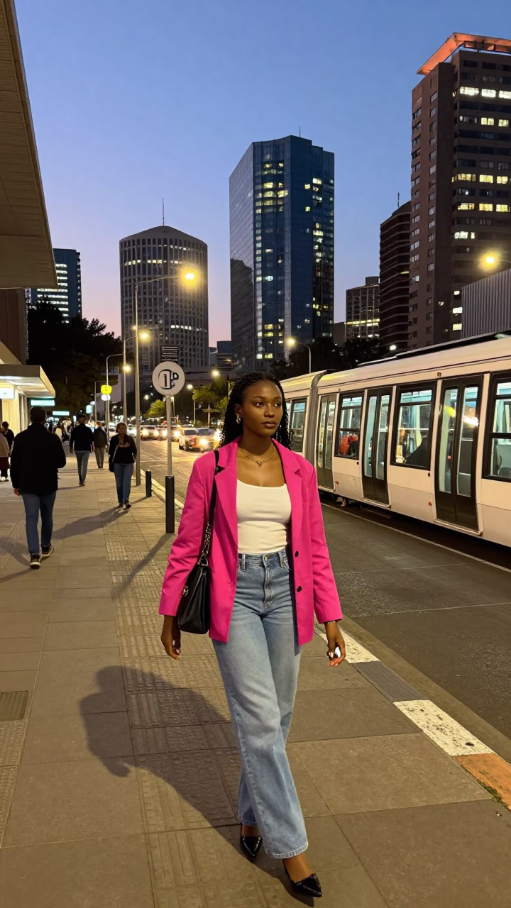 Urban Fashion in Johannesburg at As City Lights Begin To Glow in in Johannesburg, South Africa