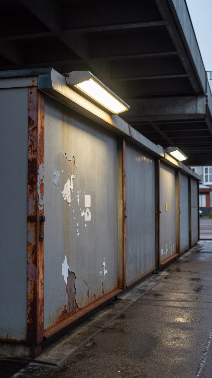 Urban Grit Under Flickering Light in Lubeck in beneath a flickering underpass light in Lubeck