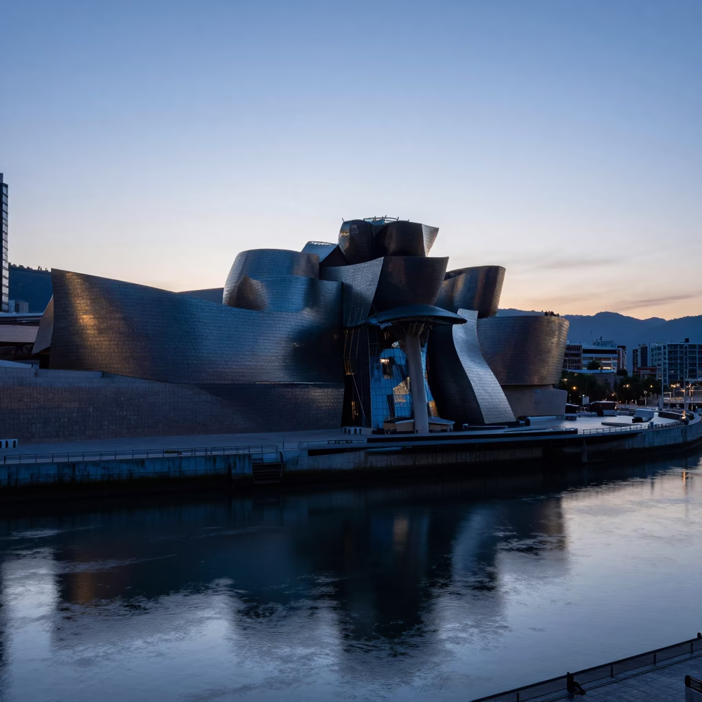 Urban Landscape in Bilbao at Sunrise Light in in Bilbao, Spain