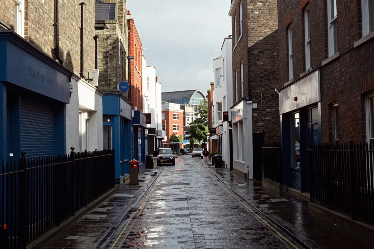 Urban Landscape in Bristol at The Flat Glare Of Noon Light in in Bristol, United Kingdom
