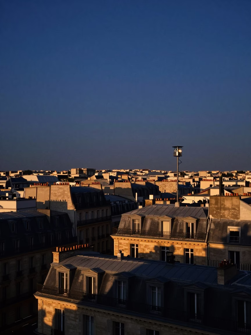 Urban Landscape in Paris at The Still Hours Before Dawn Light in in Paris, France