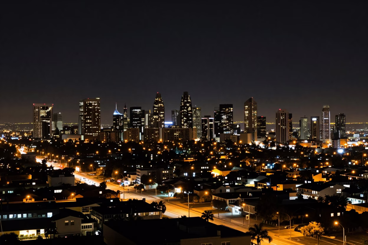 Urban Landscape in San Diego at The Deepest Night Sky Light in in San Diego, California, United States