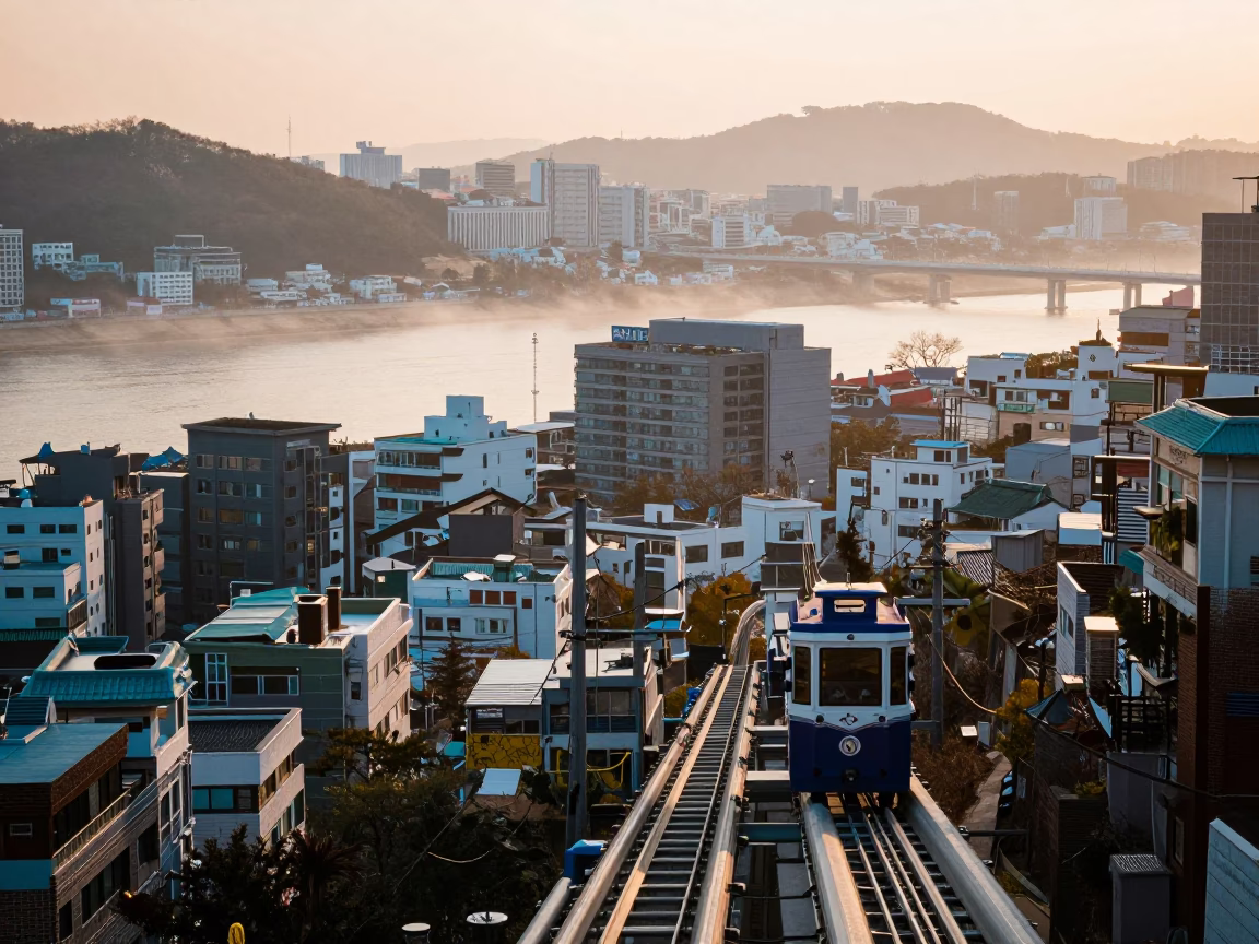 Urban Landscape in Seoul at As First Light Reaches The Scene in in Seoul, South Korea