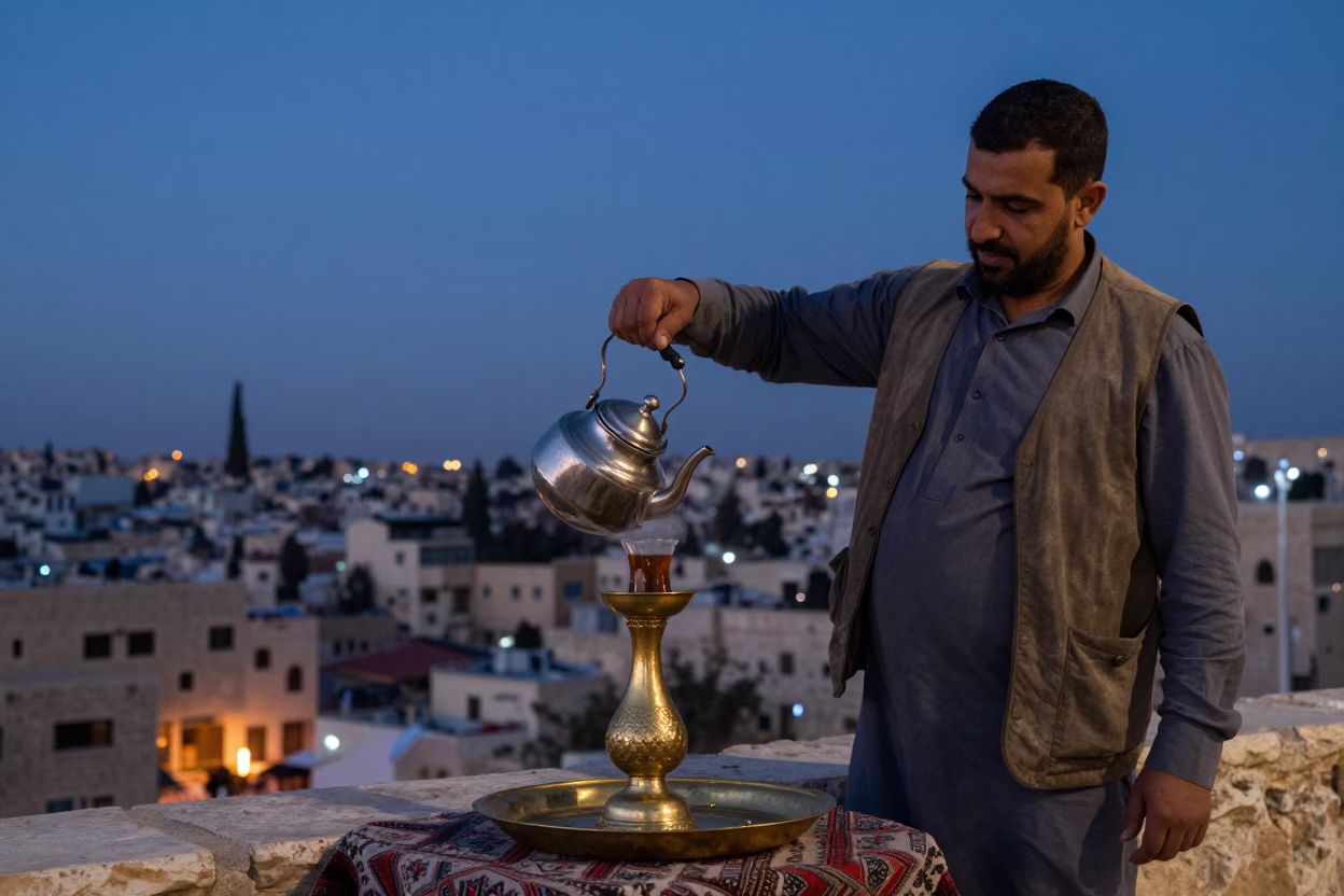 Urban Life in Amman at Indigo Twilight After Sunset in in Amman, Jordan
