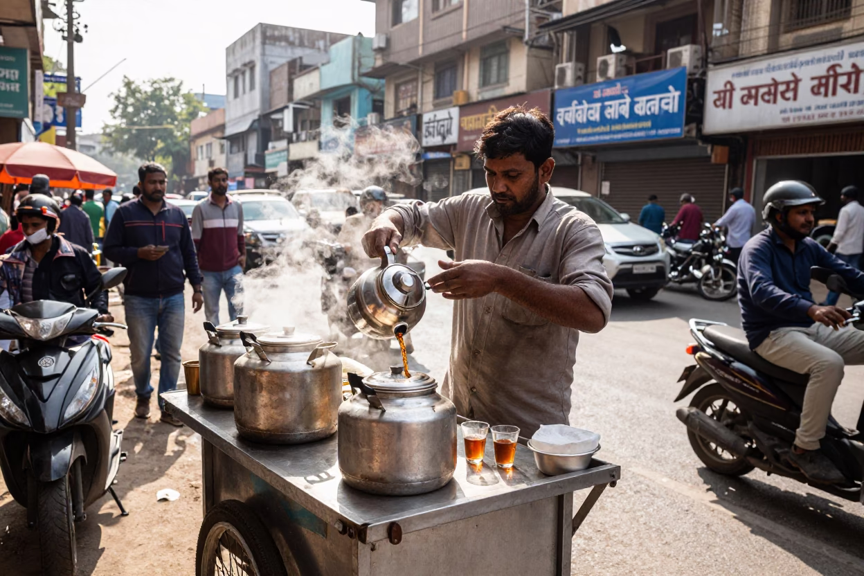 Urban Life in Delhi at The Flat Glare Of Noon Light in in Delhi, India