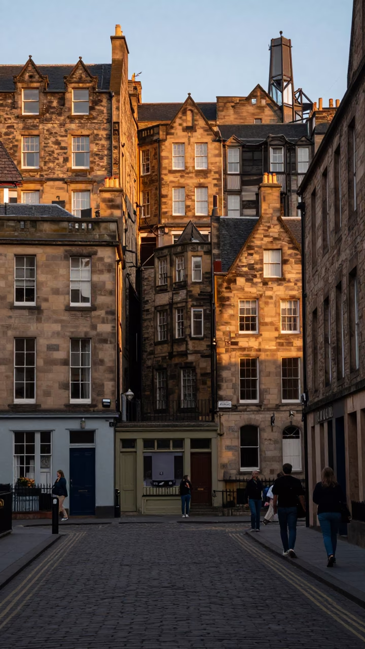 Urban Life in Edinburgh at Evening Light in in Edinburgh, United Kingdom