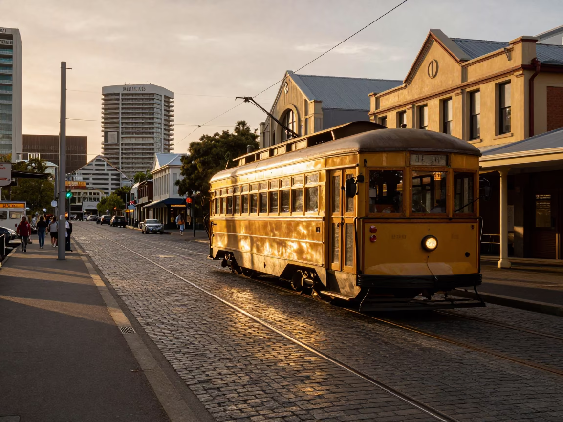 Urban Life in Hobart at Golden Hour in in Hobart, Tasmania, Australia