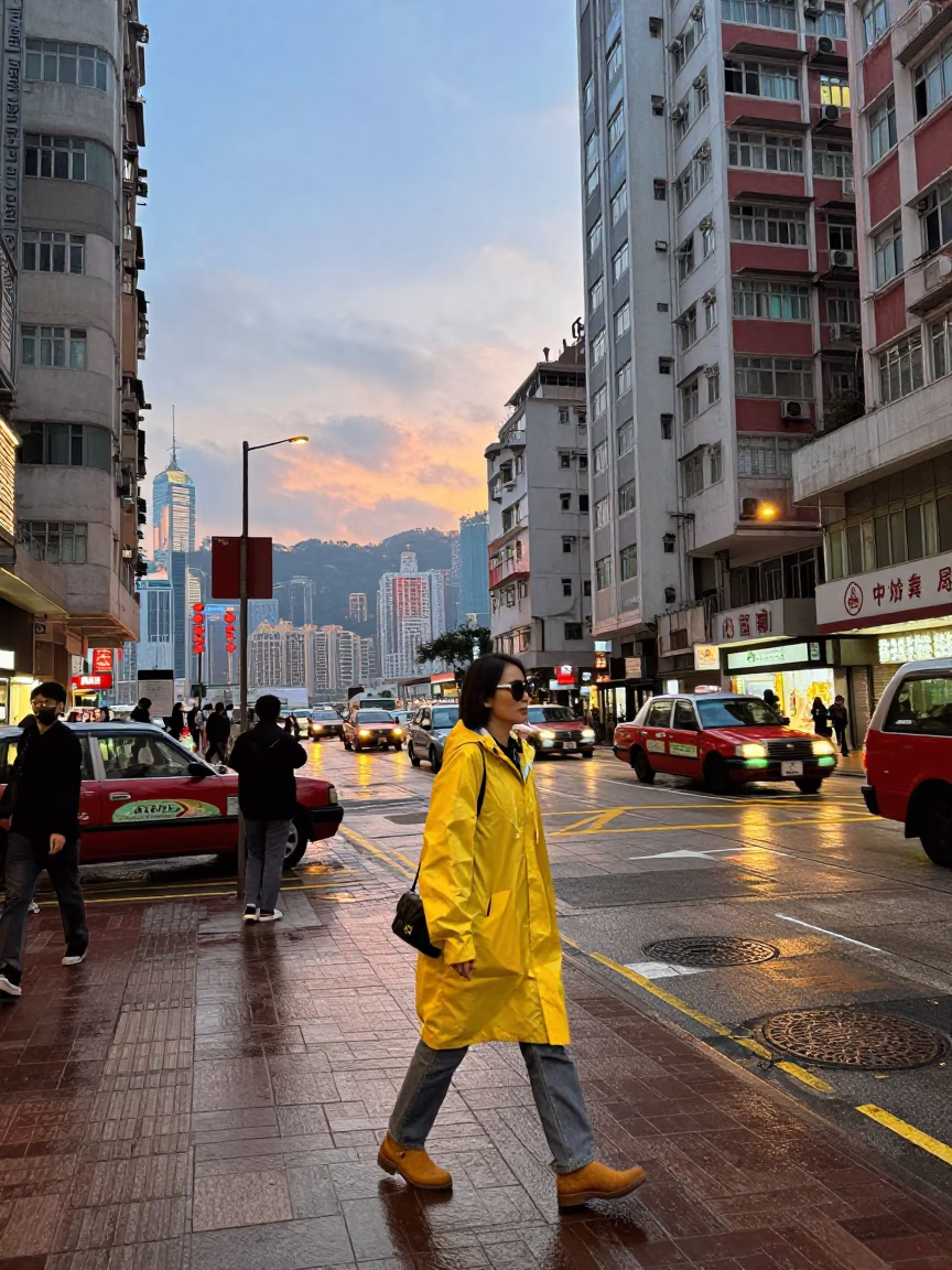 Urban Life in Hong Kong at Nautical Dawn Light in in Hong Kong, Hong Kong