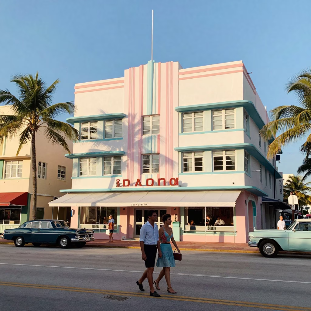 Urban Life in Miami at Clear Late-afternoon Light in in Miami, Florida, United States