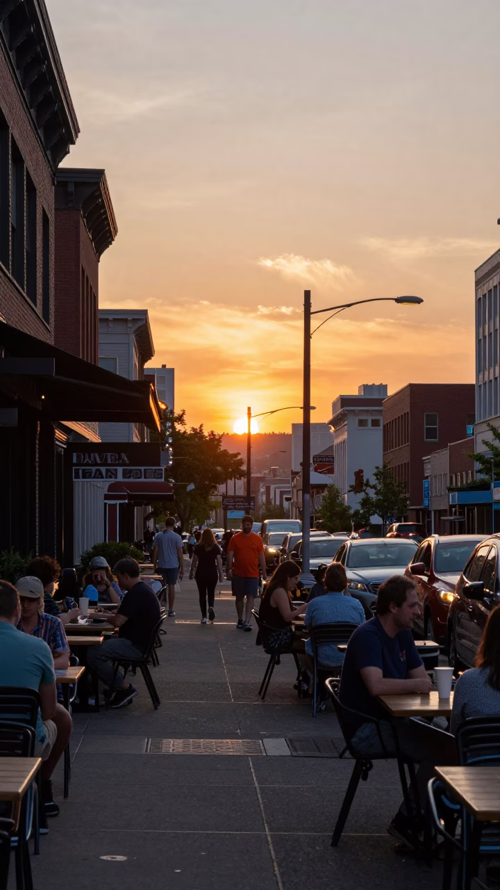 Urban Life in Portland at As The Sun Drops Toward The Horizon in in Portland, Oregon, United States