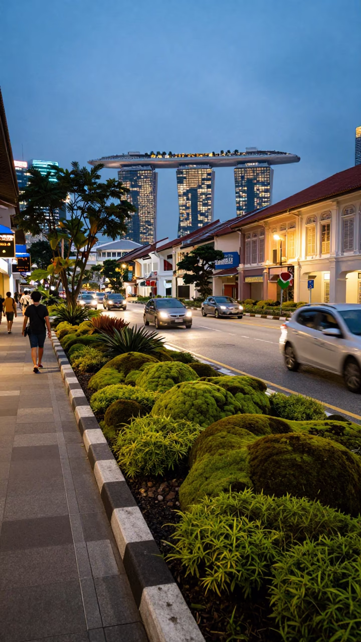 Urban Life in Singapore at The Early Evening Light in in Singapore, Singapore
