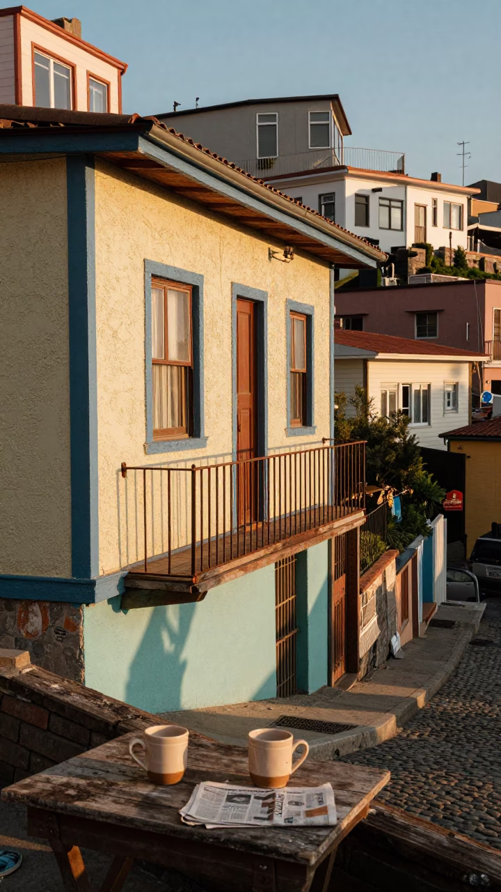 Urban Life in Valparaiso at Late Afternoon Light in in Valparaiso, Chile