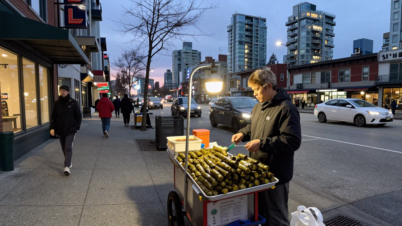 Urban Life in Vancouver at The Early Evening Light in in Vancouver, British Columbia, Canada