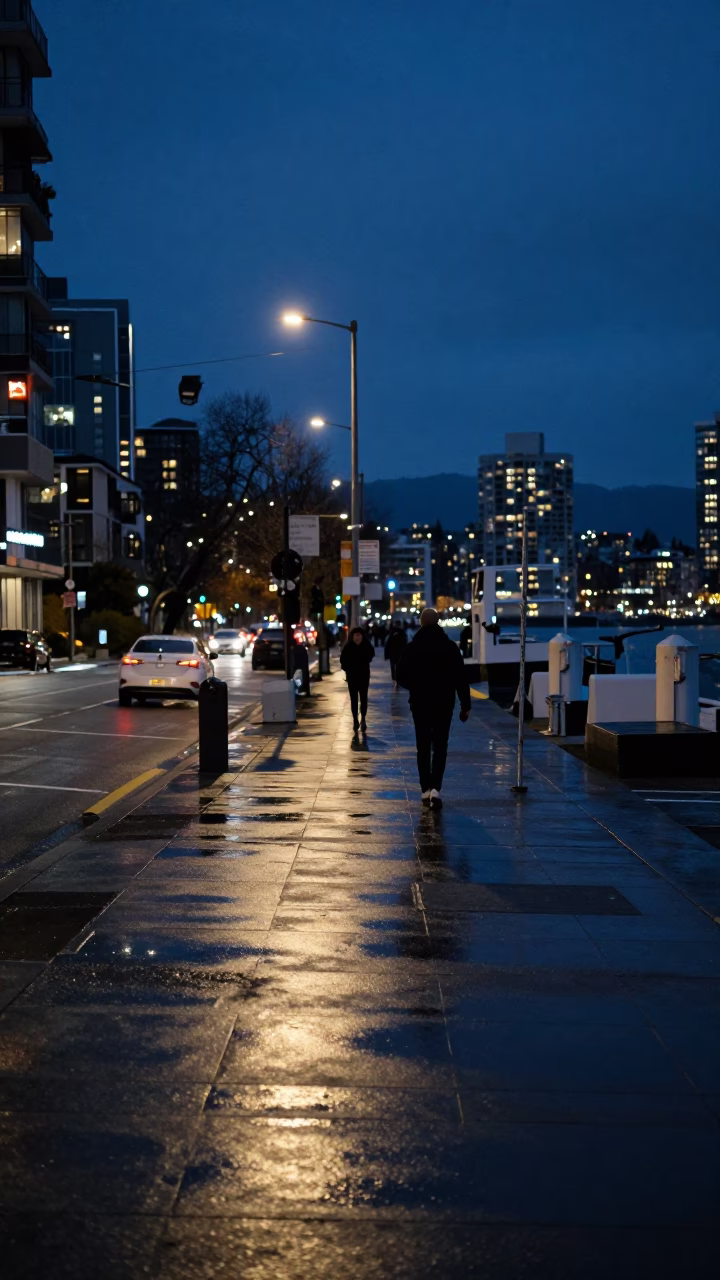 Urban Lights in Vancouver at Midnight Light in in Vancouver, British Columbia, Canada