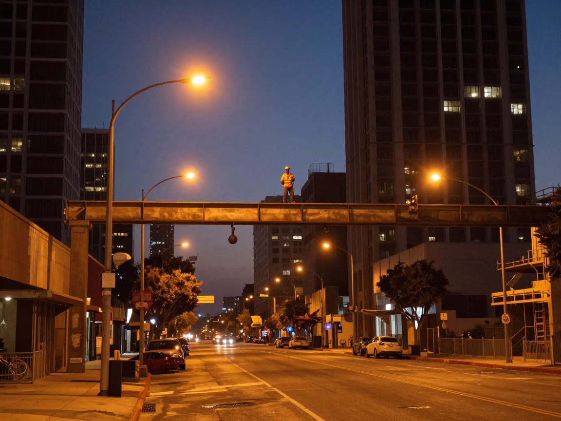 Urban Night in Los Angeles at The Predawn Darkness Light in in Los Angeles, California, United States