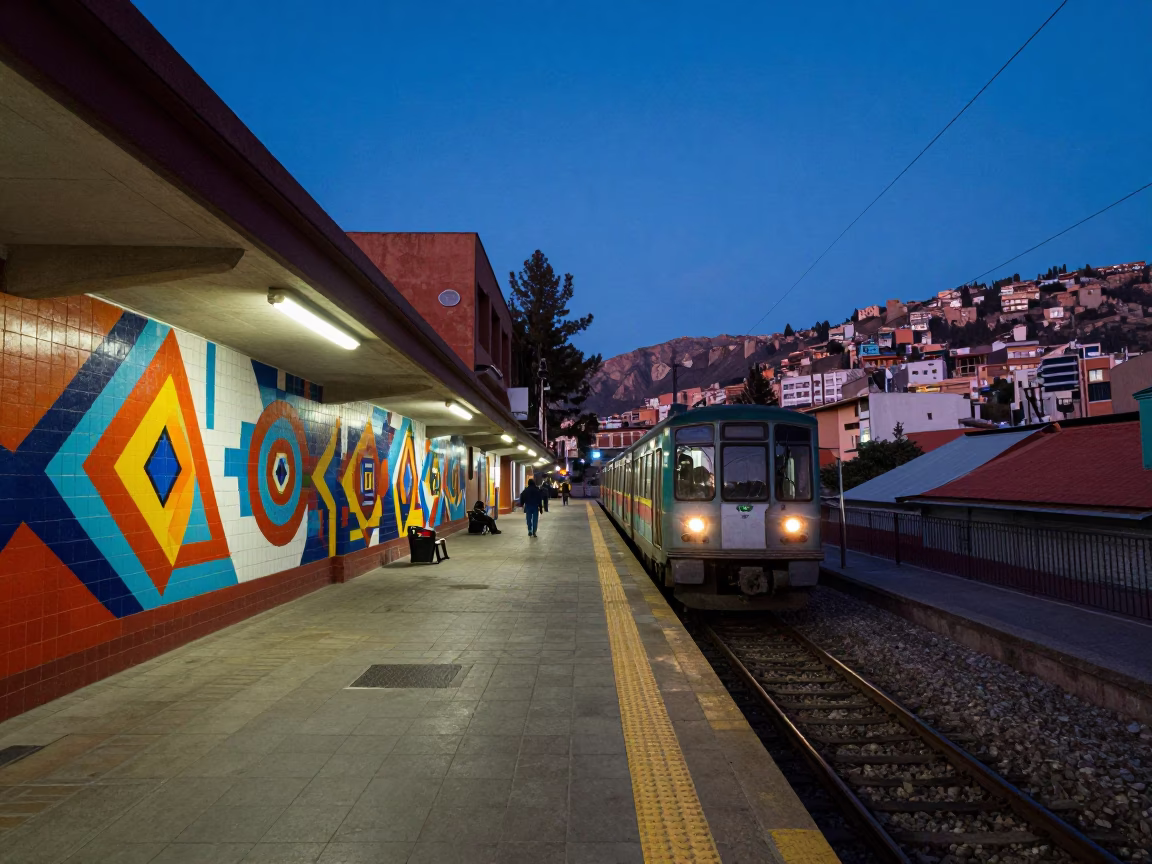 Urban Scene in La Paz at Blue Hour in in La Paz, Bolivia