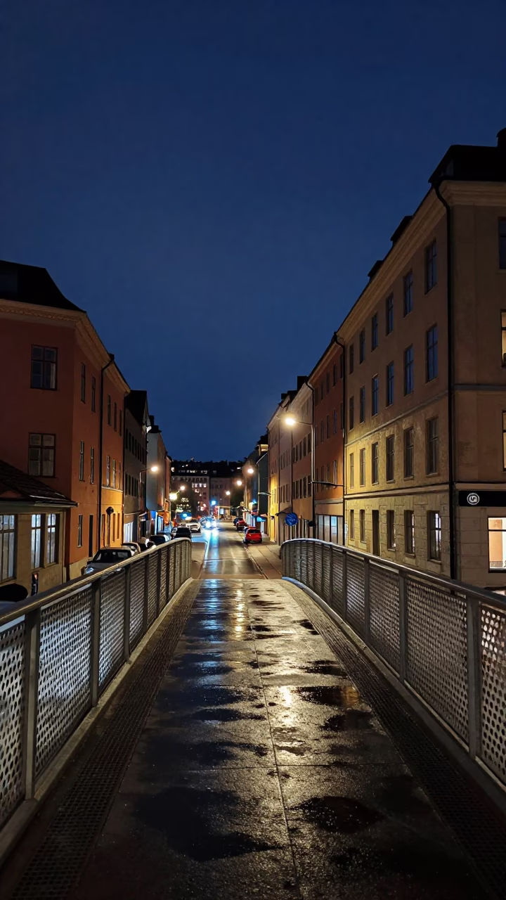 Urban Scene in Stockholm at The Deepest Night Sky Light in in Stockholm, Sweden