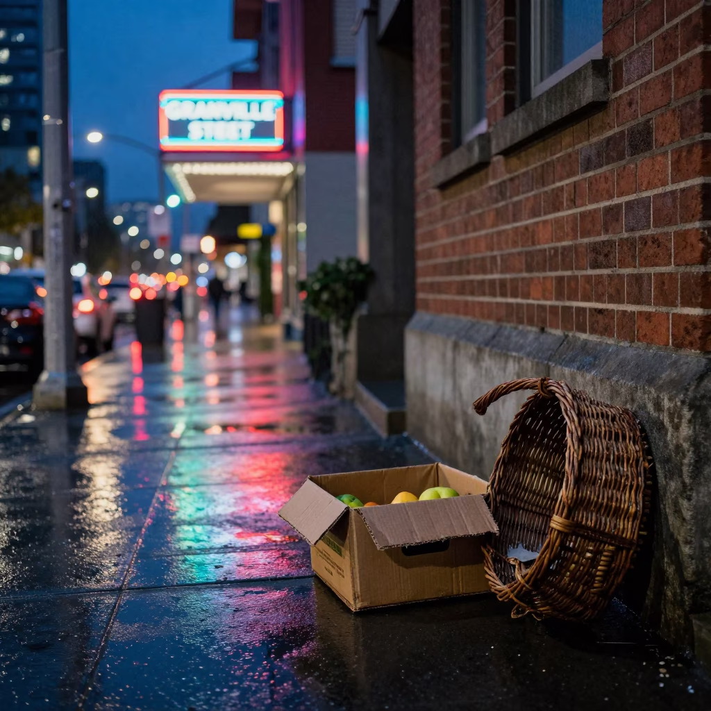 Urban Scene in Vancouver at Midnight Light in in Vancouver, British Columbia, Canada