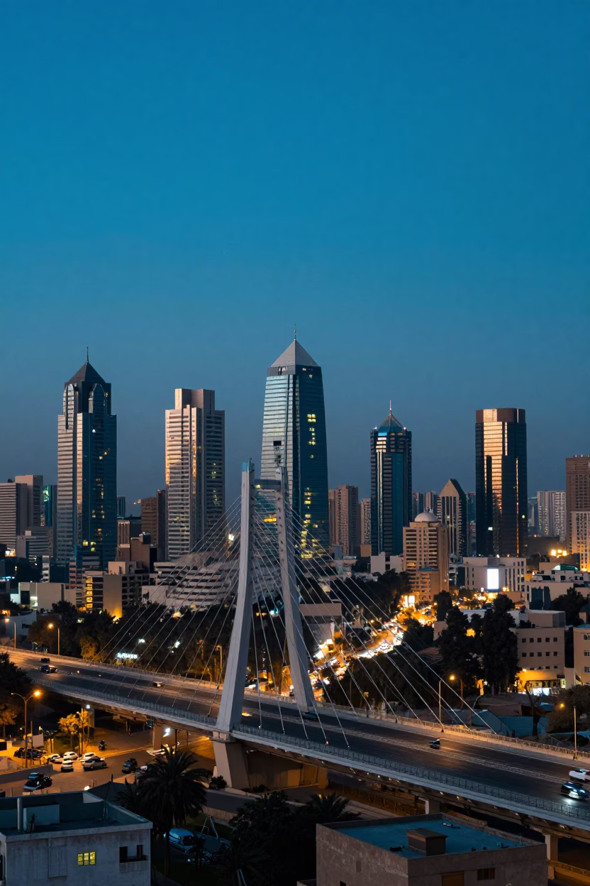 Urban Skyline at The Last Blue Light Of Evening in Cairo in in Cairo, Egypt