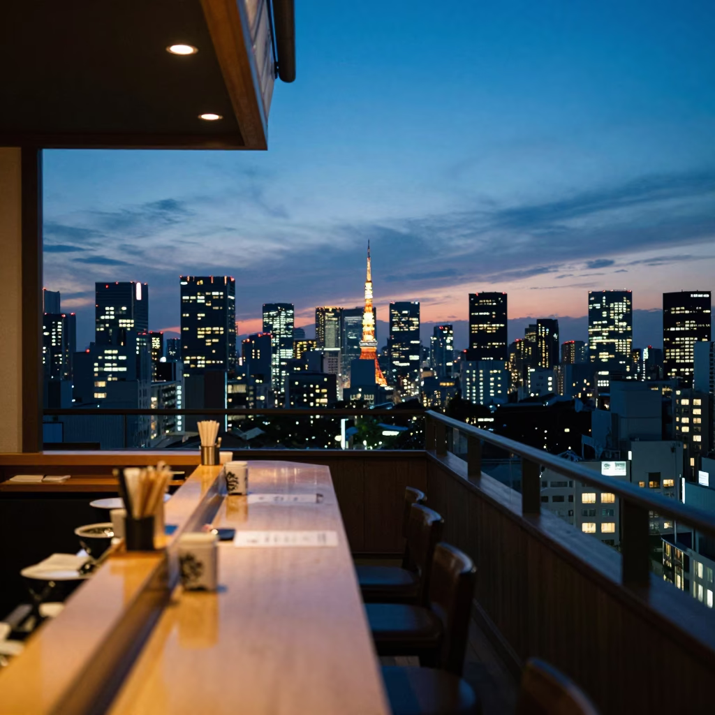 Urban Skyline in Tokyo at Indigo Twilight After Sunset in in Tokyo, Japan