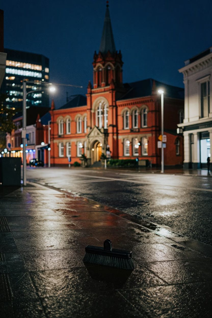 Urban Stillness at Midnight Light in Christchurch in in Christchurch, New Zealand