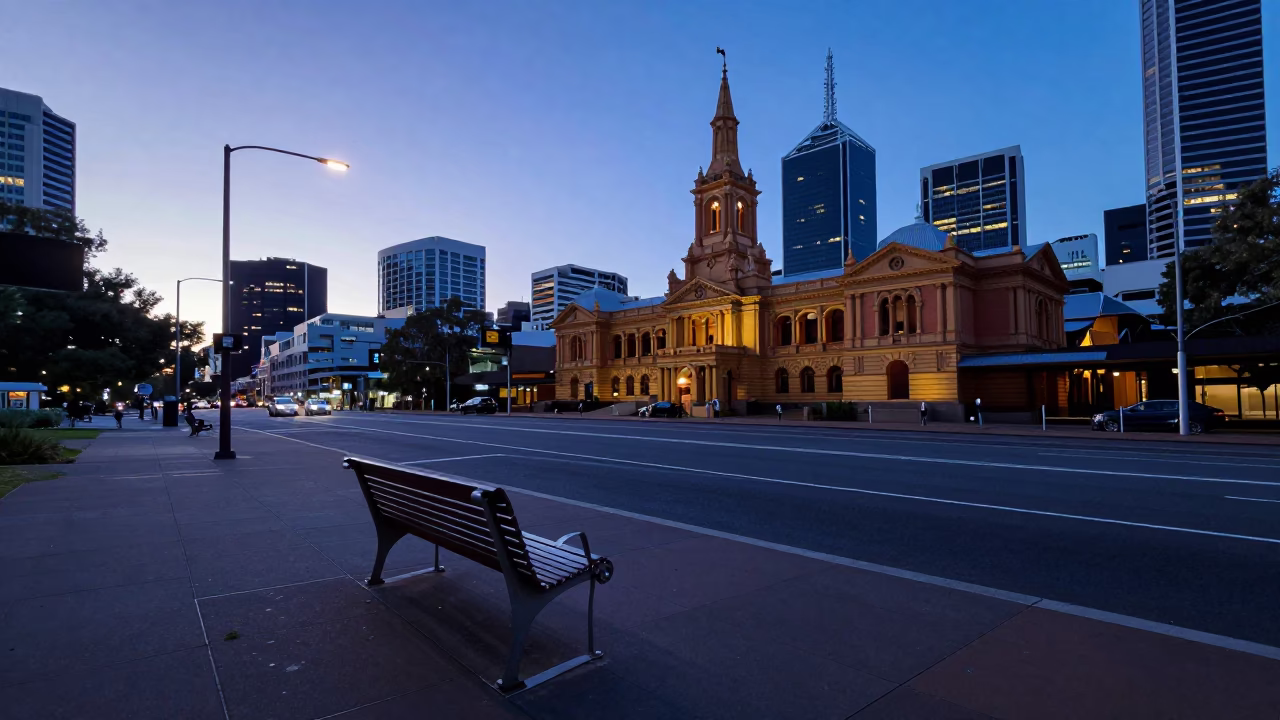 Urban Stillness in Adelaide at Sunrise Light in in Adelaide, South Australia, Australia