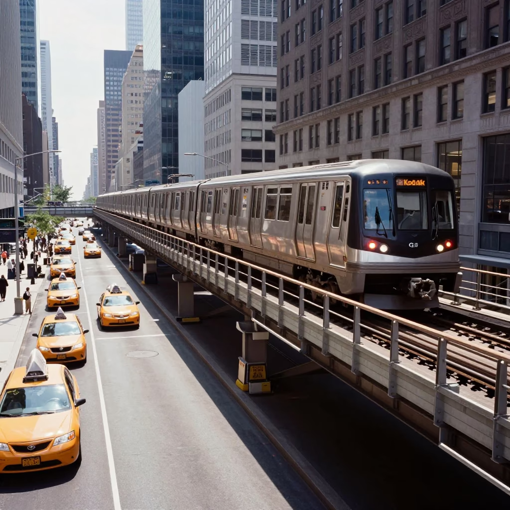 Urban Streets in New York at Bright Midmorning Light in in New York, New York, United States