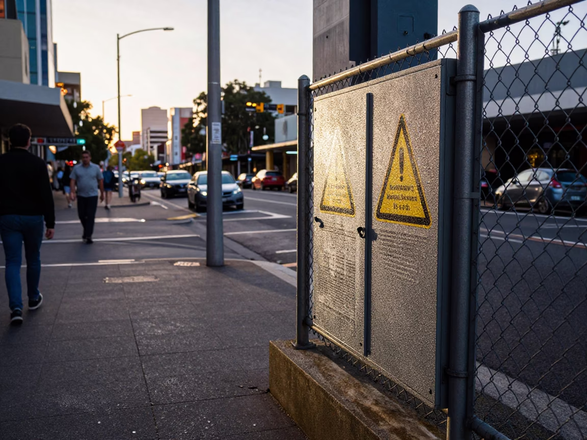 Urban Streetscape just after sunrise in Perth in in Perth, Western Australia, Australia