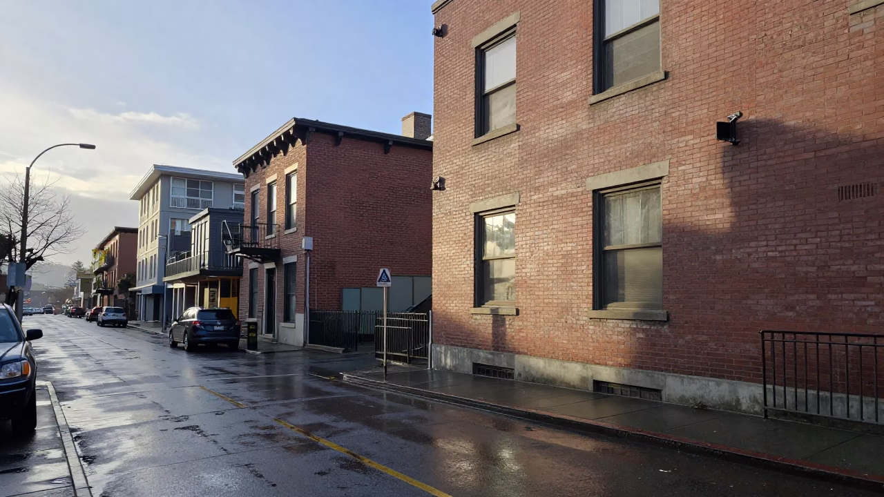 Urban Streetscape just after sunrise in Seattle in in Seattle, Washington, United States