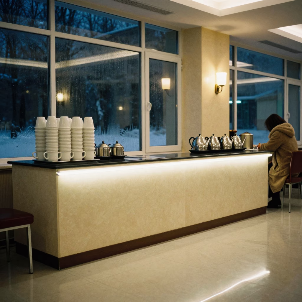Urgench Spa Tea Counter Winter Reset in inside a spa reception in Urgench