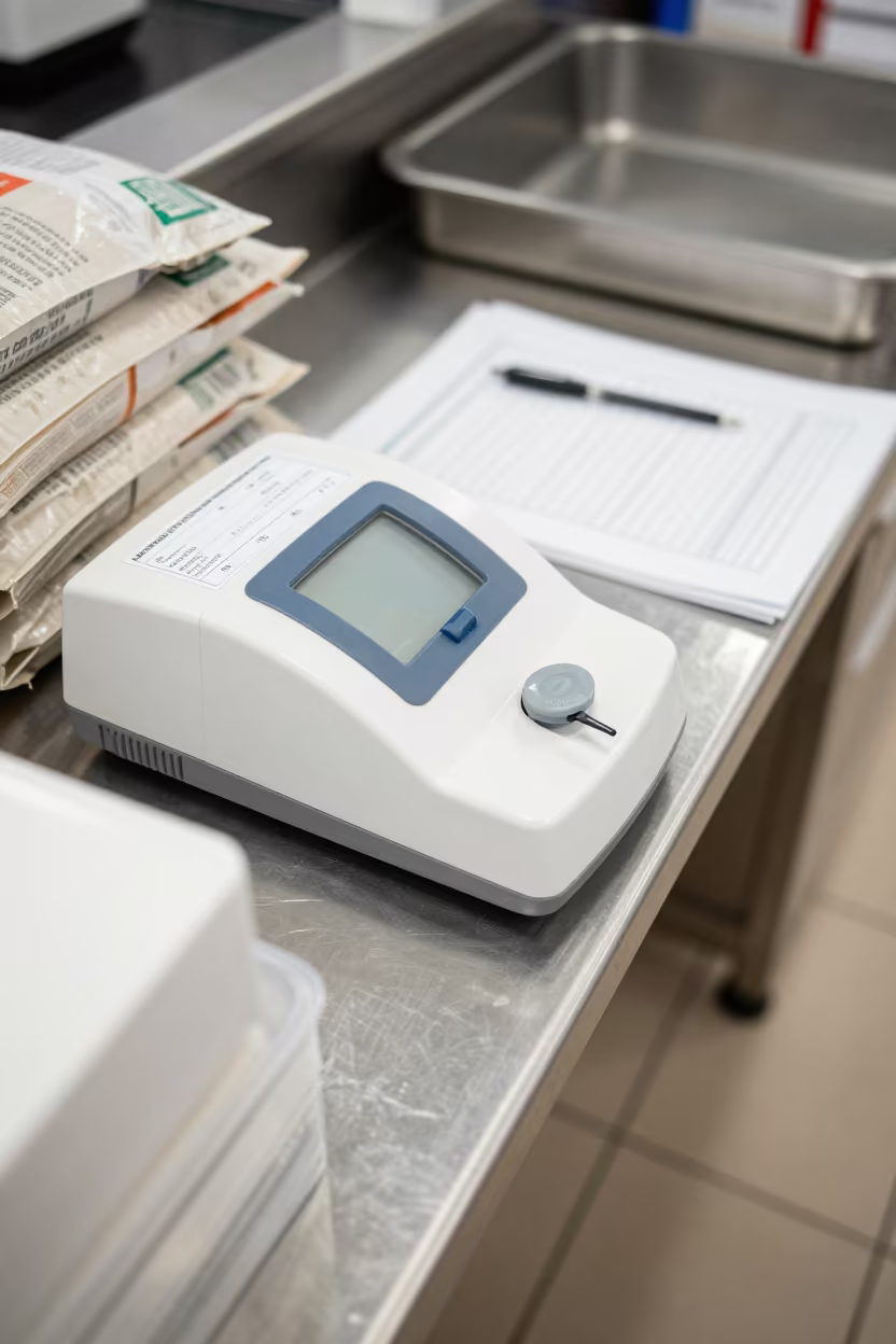 Urine Hatch Counter Grocer Kitchener Winter in on a grocer's counter with stacked paper sacks near Kitchener