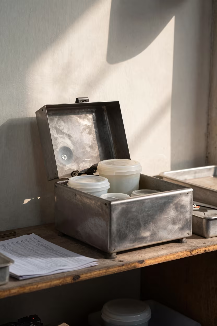 Urine Sample Hatch Counter in Quetta Market in on a wooden shelf inside a covered market near Quetta