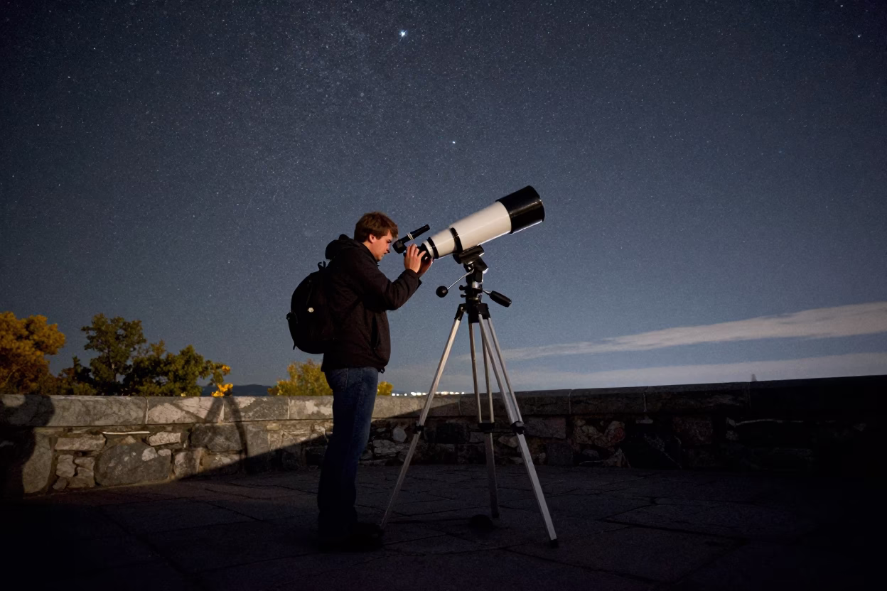 Using Telescope in Quebec City at The Deepest Night Sky Light in in Quebec City, Quebec, Canada