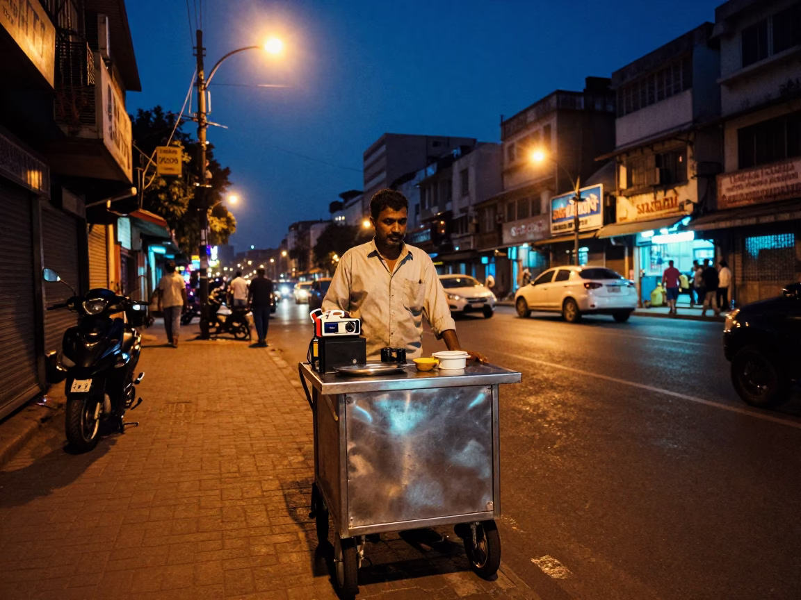 Utensil Crocks after dark in Mumbai in in Mumbai, India