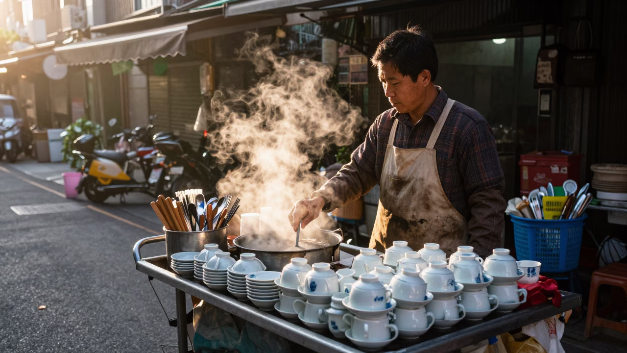 Utensils just after sunrise in Taipei in in Taipei, Taiwan
