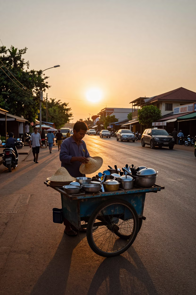 Utensils Sunset in Phnom Penh at Golden Hour in in Phnom Penh, Cambodia