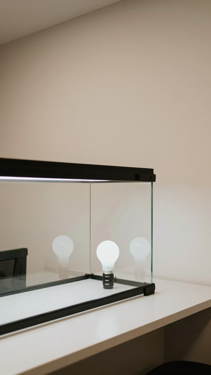 UV Bulb Shelf Behind Glass in Kisangani Shop in inside a fish bagging counter zone near Kisangani