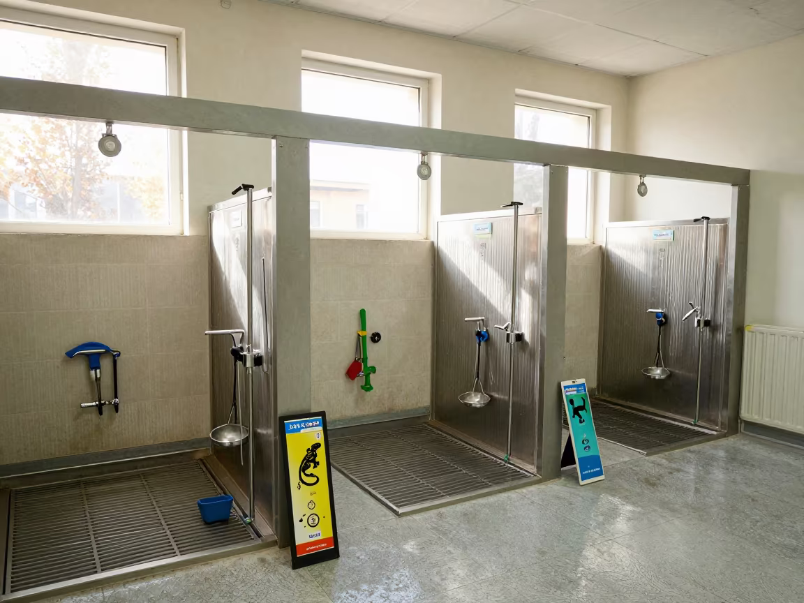 UV Index Card Stand at Dog Wash Station in at a self-serve dog wash station near Afrosiab, Samarkand