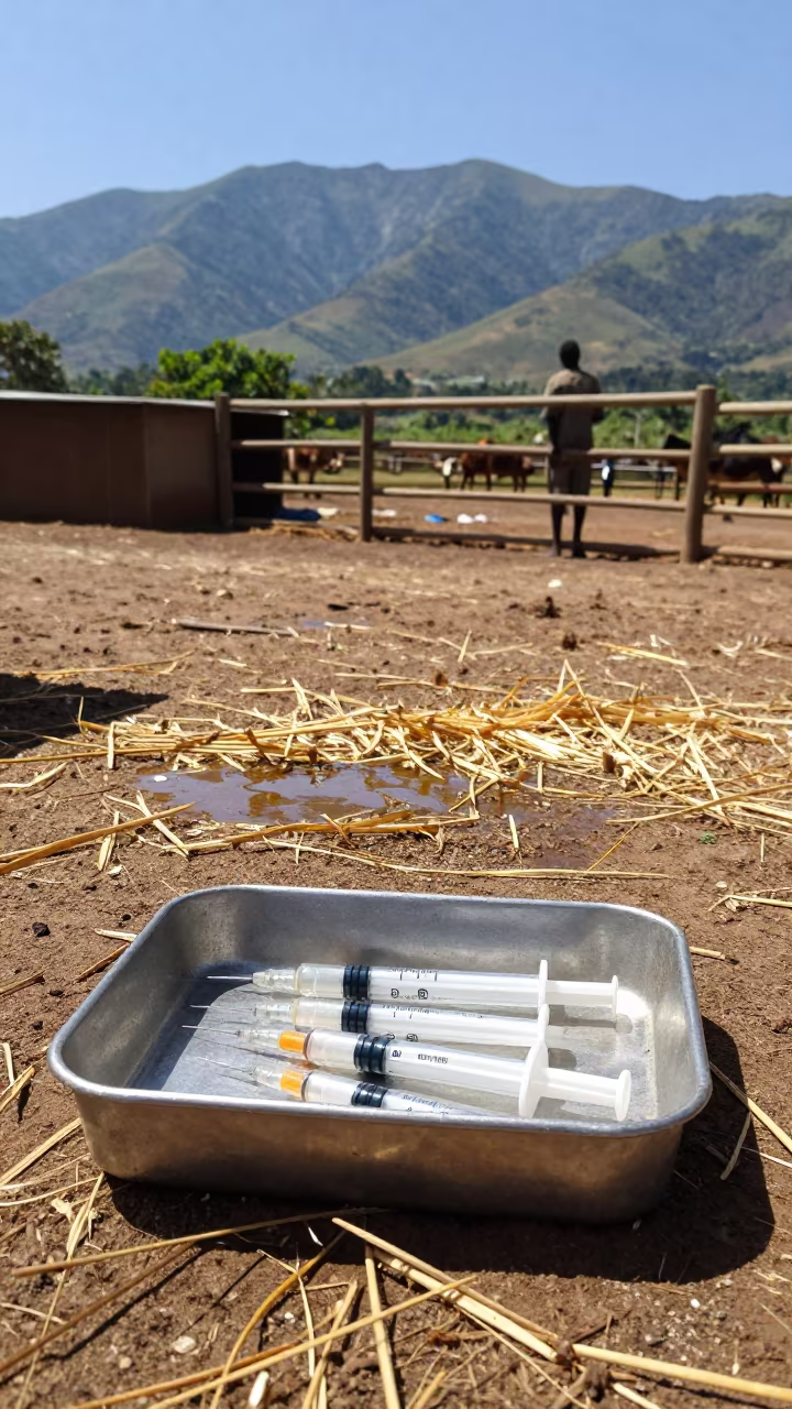 Vaccination Tray Counting Before Feeding in Comoros Corral in inside a ranch corral in Comoros