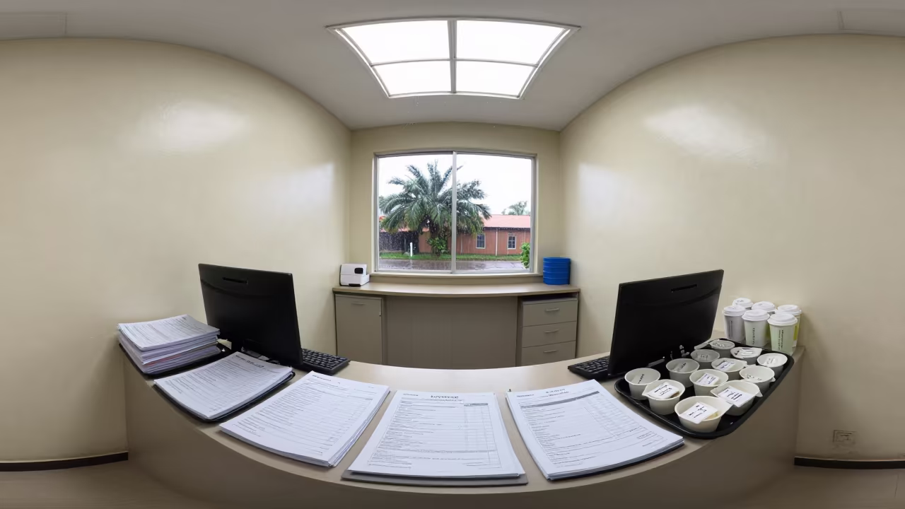 Vaccine Binders and Treat Cups on Pet Store Desk in inside a pet store aisle near Garoua