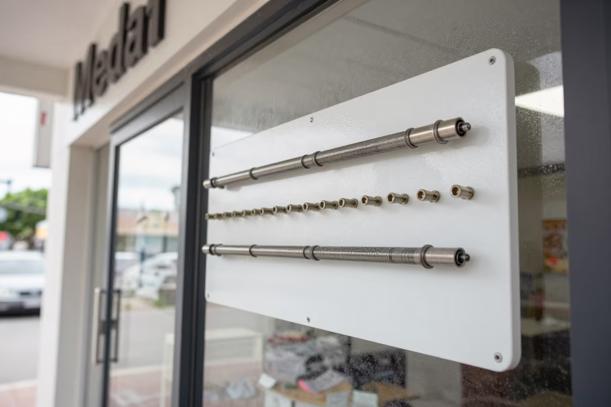 Vacuum Belt Board in Medan Store Window in inside a storefront prepared for opening in Medan