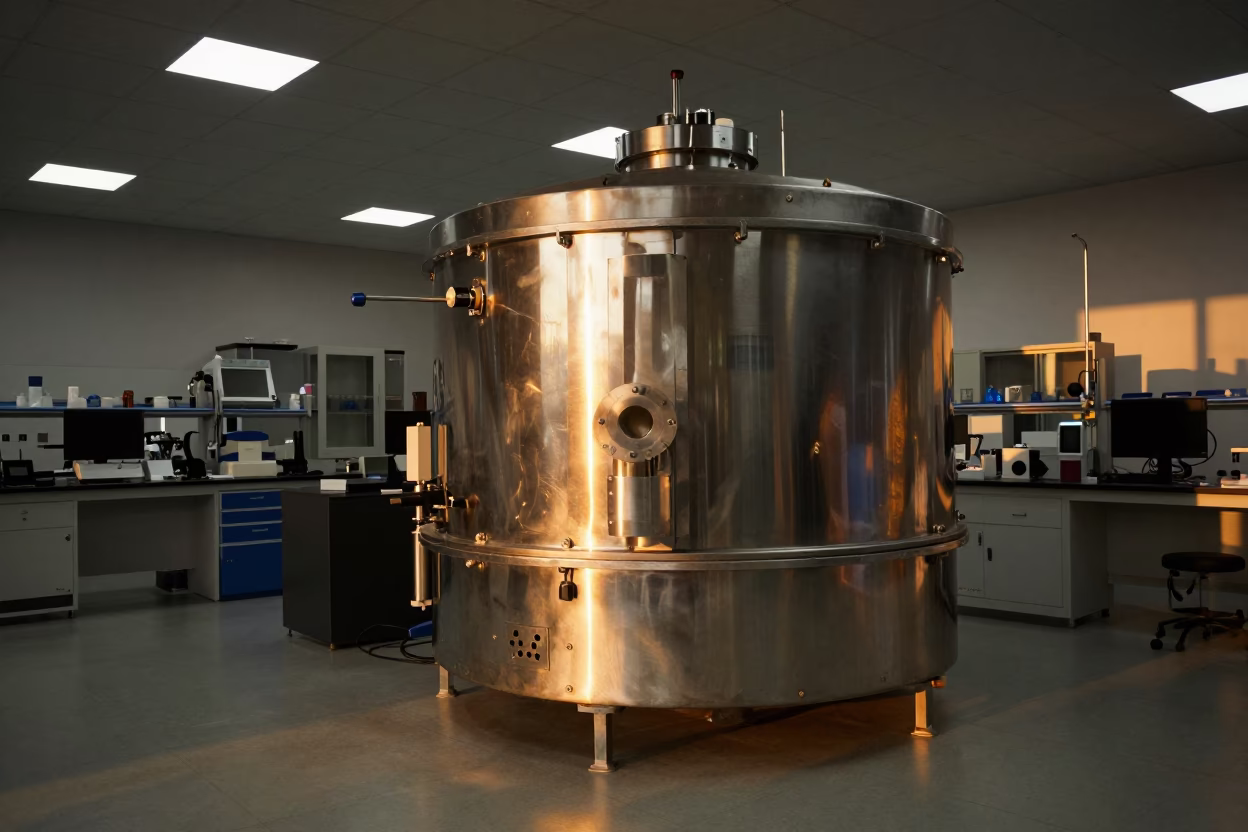 Vacuum Chamber Golden Hour Reflection Chongqing Lab in at a microscopy bench near Chongqing