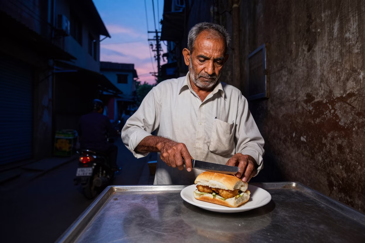 Vada Pav in Mumbai at Indigo Twilight After Sunset in in Mumbai, India